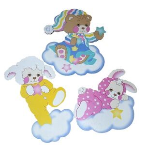 Vintage Baby Childs Nursery Wall Decor USA Die Cute Animals Bunny Lamb Bear